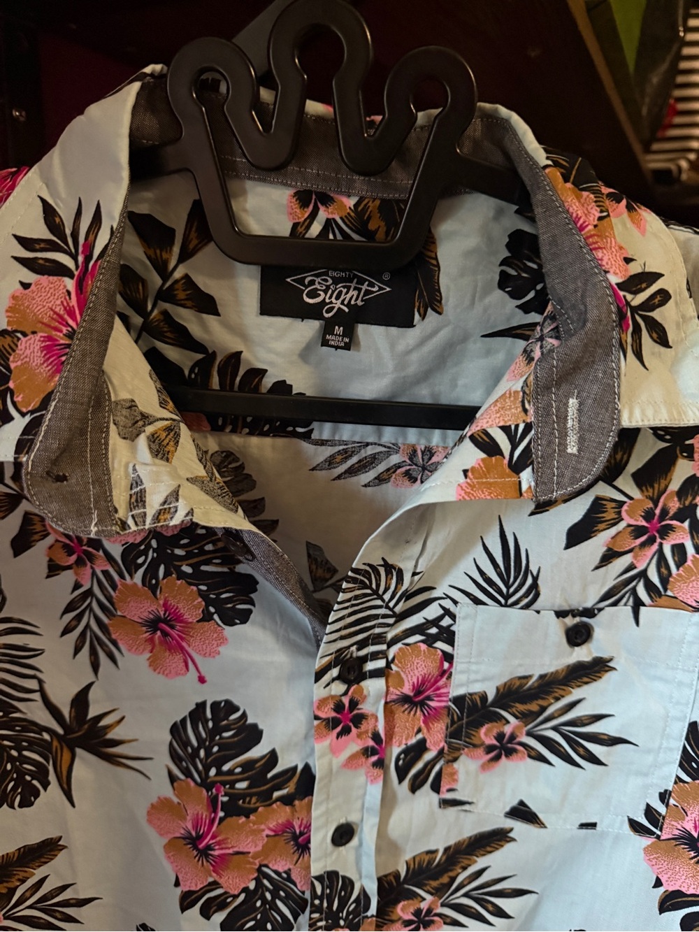 Eighty Eight Light Blue Short-Sleeve Floral Button-Down Shirt - Pink & Black